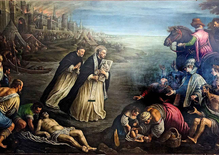 São Jacinto foge de Kiev em chamas salvando a Eucaristia e a imagem de Nossa Senhora. Leandro Bassano (1557-1622), igreja de São João e São Paulo, Veneza